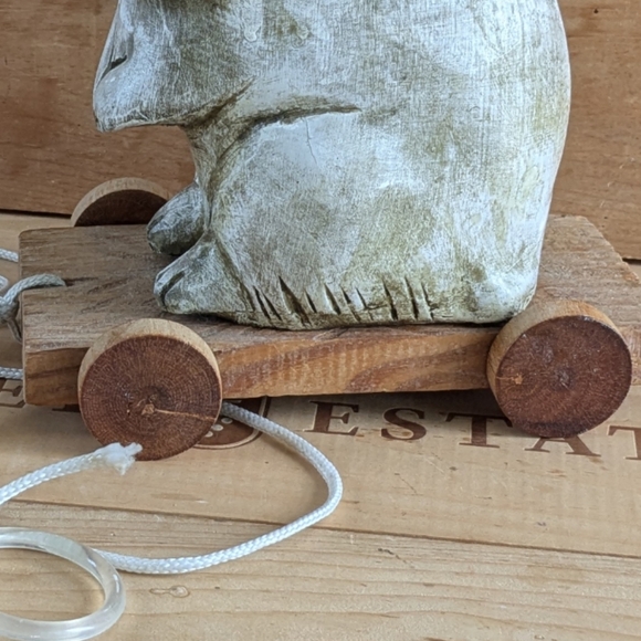 Vintage Wood Carved Hand Painted Rabbit Pull Toy - Picture 7 of 7